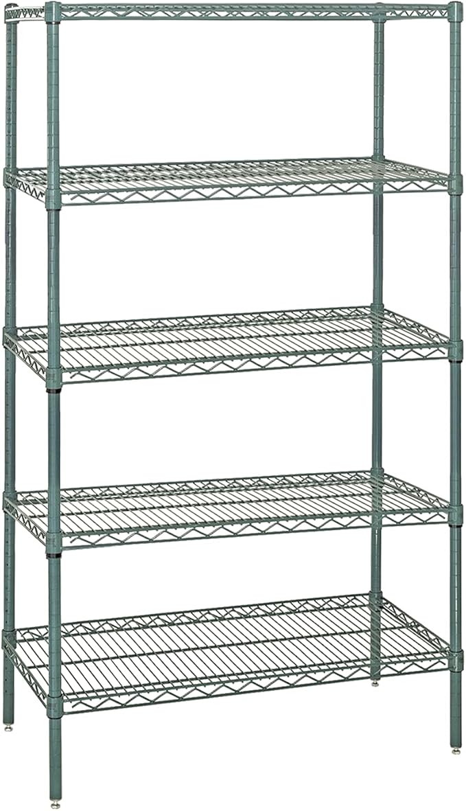 Quantum Storage Systems WR86-2130P-5 Wire Shelving Starter Kit, 30" W x 21" D x 86" H, 600 lbs Capacity, Carbon Steel, Epoxy Coated, Green, NSF
