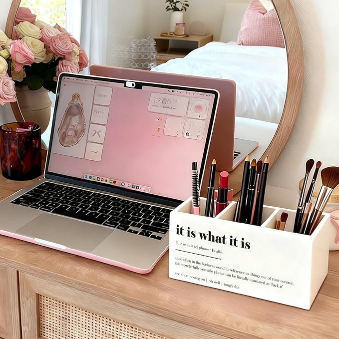 Funny Pen Holder, Funny Pencil Holder for Desk, Office Humor Gifts, Coworkers Gifts for Women Men, It Is What It Is Wooden Box Sign Decorations for Office Workplace Desk Tabletop