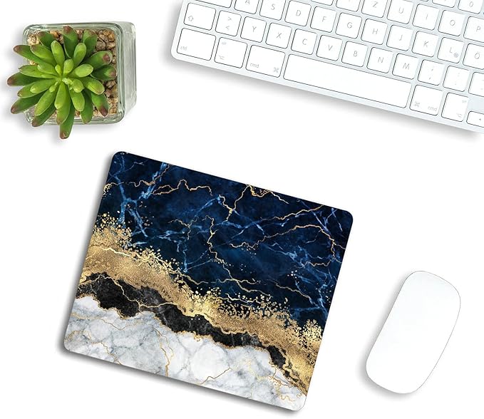 Navy Blue Marble Mouse Pad Non-Slip Rubber Base Gaming MousePads for Computers Laptop Office, Computer Mouse Pad for Wireless Mouse, 9.5"x7.9"x0.12" Inch(240mm x 200mm x 3mm)