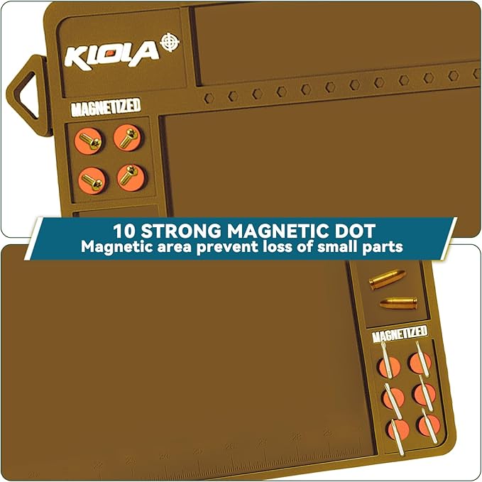 Klola Rifle Shotgun Cleaning Mat - Large Magnetic Gun Mat with Organizer Parts Tray, Anti-Slip Workbench Cleaning Pad, Inch Ruler