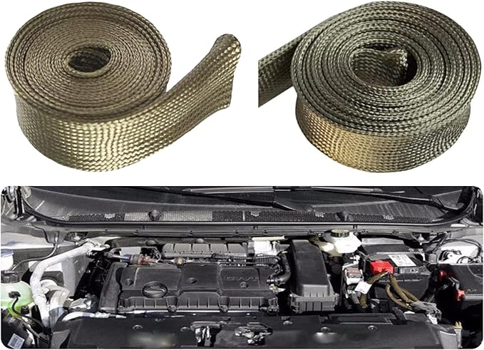 Heat Shield Sleeve Fuel Line Heat Shield Auto Hose Spark Plug Wire Cover Protectors Boots Roll 2500 Degree for Car&Auto Wire Loom Brake Cable (1" IDX10', Titanium)