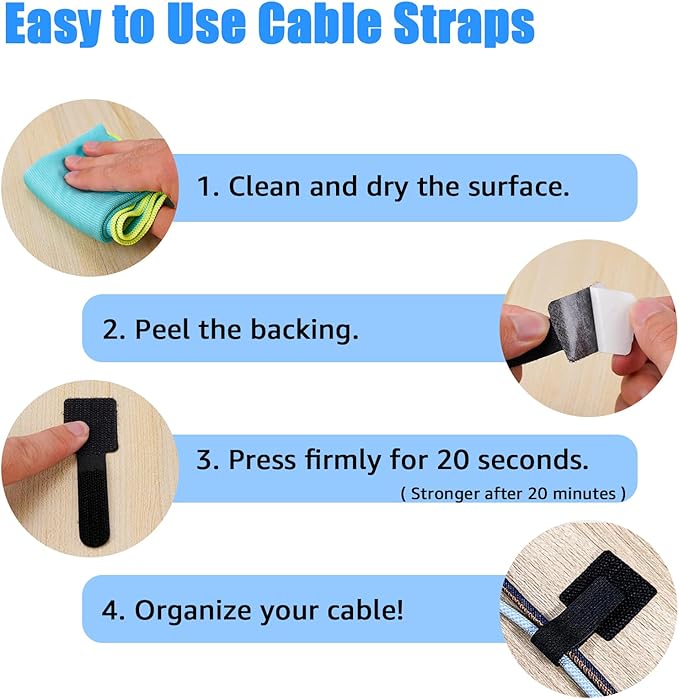 80PCS Hook and Loop Cable Ties, Under Desk Cable Management, Adhesive Cable Straps, Cord Management Hider Idea, Cord Organizer for Desk, Computer Accessories, Home Office Organization, White+Gray