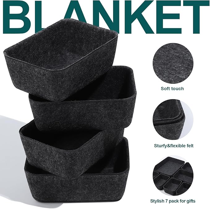 Desk Drawer Organizer,7 Pack Felt Drawer Organizer Shallow Drawer Organizers Felt Storage Bins,Desk organizer trays (Gray)