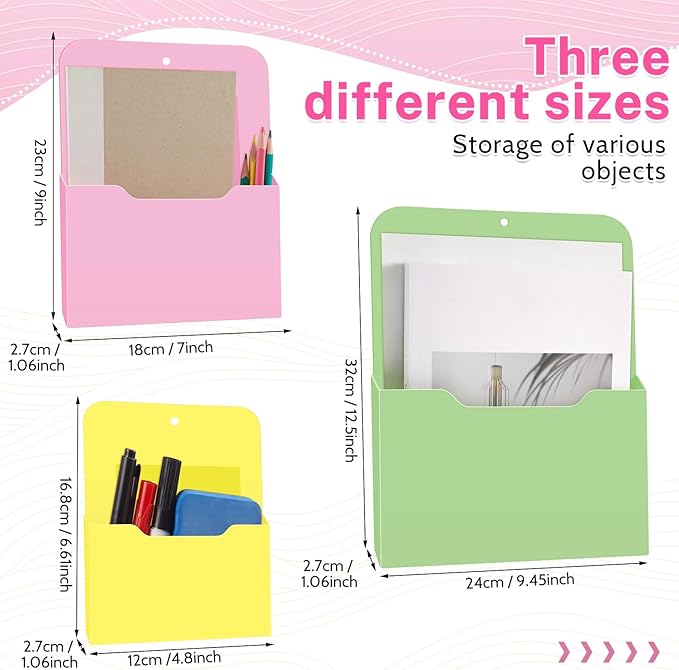 Fuutreo 6 Pcs Magnetic Wall File Organizer Magnetic Wall File Holder Refrigerator Magazine Holder for Mail Letters Paper(Macaron Color,Vertical-3 Mixed Size)