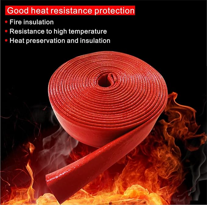 Heat Shield Fire Sleeve Silicone Coated Fiberglass 3/4" ID x 5FT for Automotive Hose Lines Wires& Electrical Wiring (Red)