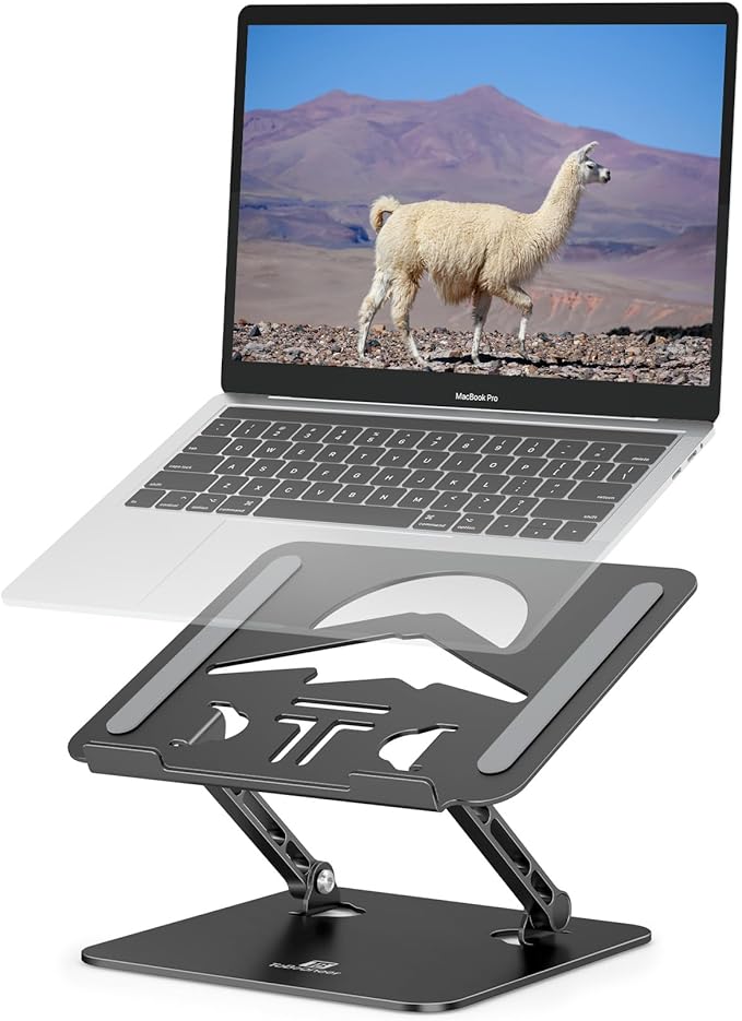 Laptop Stand Adjustable Laptop Holder for Desk, Foldable Laptop Riser Portable Computer Stand Compatible with MacBook, Lenovo, HP and All Laptops up to 16 inches Black