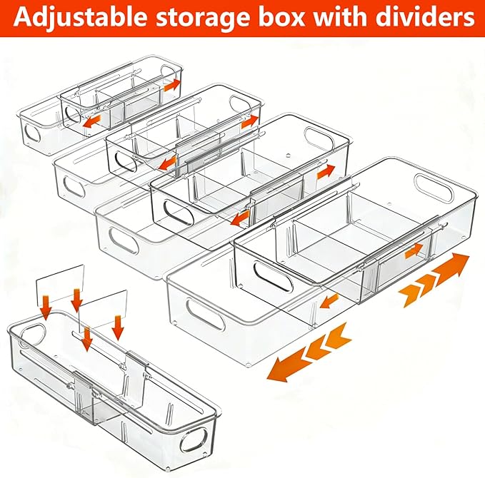 REBECAT 8 Pcs Expandable Clear Drawer Organizers, Adjustable Drawer Organizer Bins with Dividers, makeup organizer for drawer, drawer organizer bathroom for Vanity, Junk Drawer & Office