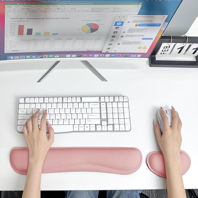 Bloss 2 Wrist Rest Support for Mouse Pad & Keyboard Set, Ergonomic Design Wrist Support Pad for Keyboard, Soft Memory Foam Desk Pads Support Hand and Arm Easy Typing Pain Relief - Pink