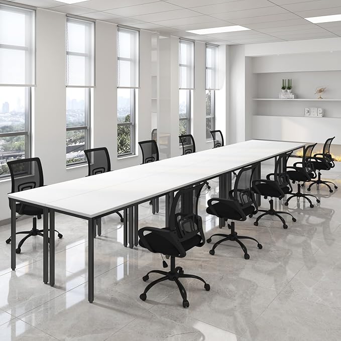 Bonzy Home Conference Table, 23FT Office Computer Desk, Printer Podcast Table for Meeting Room Conference Room Study Room, 10 PCS Random Combination, White, 275.5"x47.2"x29.5"