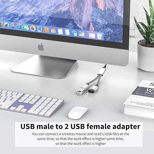 Fidioto USB Splitter 1 in 2 Out, USBA Male to 2 Female USB Extension Cable, 6.6Ft Long A Y Splitter Support Charging and Data Transfer