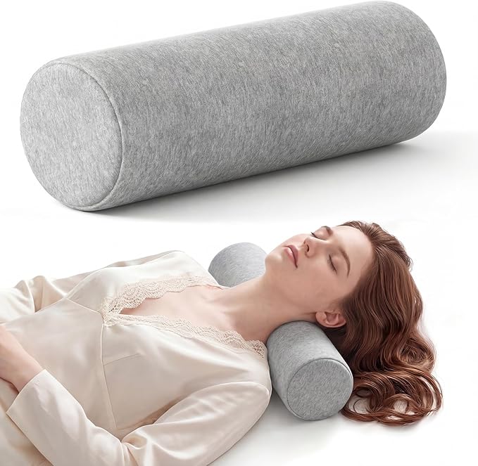Neck Roll Pillow for Neck Pain Relief - Memory Foam Neck Support Pillow for Bed, Cylinder Pillows, Round Neck Pillow for Sleeping, 15.7 * 5 * 5 inch (Grey)