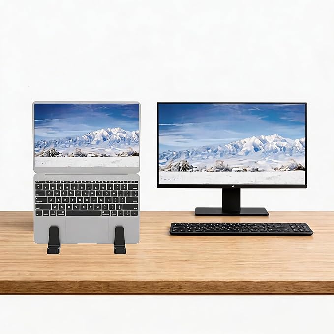 Ergonomic Vertical Laptop Stand – Space-Saving Cooling Laptop Stand for Desk Organization, Portable Stand, Compatible with MacBook Air Pro, Dell, HP, Lenovo, Tablets that Can Open 180°