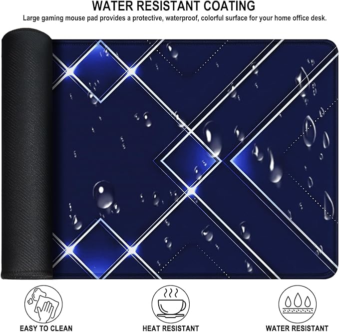 Gaming Mouse Pad, Water Resist Fabric XXL Large Extended Mousepad with Non-Slip Rubber Base, Stitched Edge, Computer Keyboard Mat for Gamer, Office, Home, 31.5" x 15.7", Blue White