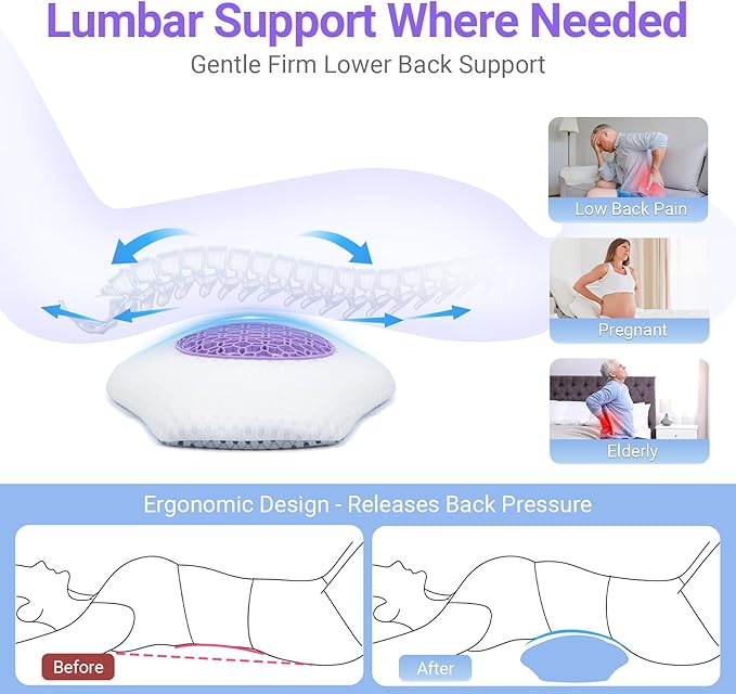 Lumbar Support Pillow for Sleeping, Memory Foam Lower Back Pillow with Adjustable Height Pad, Removable Washable Cover, Ergonomic Lumbar Cushion for Bed, Couch, Gift Box