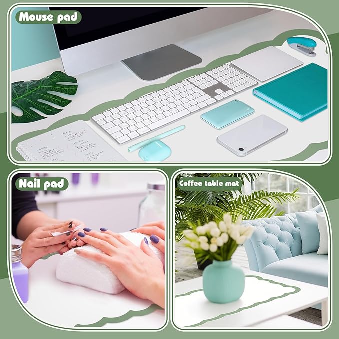 Teenyyou Makeup Mat for Vanity Protect Scalloped Makeup Mat 31.5 x 15.8'' Vanity Cover Top 2026 Graduation Gifts Dual-sided Dressing Table Pad Waterproof Mouse Pads for Dormitory Desktop(Green Edge)