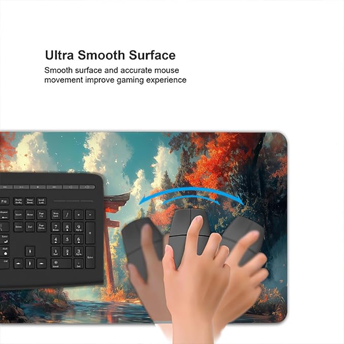 Japanese Torii Anime Desk Mat Cartoon Forest Ancient Clouds Red Mousepad XL Large Gaming Mouse Pad Laptop Keyboard Mat Desk Pad 31.5"x11.8" Office Computer Keyboard Laptop Home