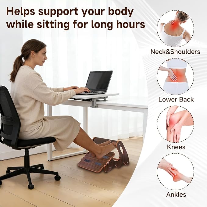 Wood Foot Rest for Under Desk at Work,Adjustable Rocking Foot Stool with 3 Height Positions,Soft Crossbar & Anti-Slip Surface, Ergonomic Wooden Footrest for Improved Posture, Home & Office
