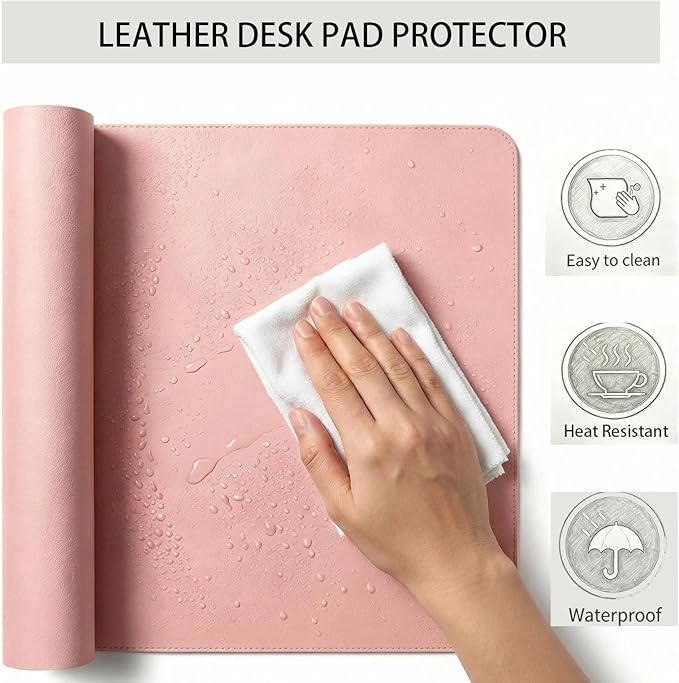 Leather Desk Pad Protector,Non-Slip Mouse Pad,Laptop Desk Pad,Office Mouse Mat,Waterproof Leather Desk Blotter,Desk Writing Pad for Office and Home (Pink,20.88''x27.97'')
