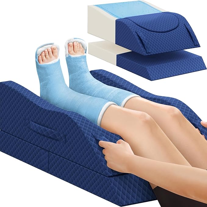 TranquilRelax Leg Pillow, Leg Elevation Pillow with Pad and Memory Foam, Height Adjustable Bolster Pillow for Legs, Leg Pillow Elevation Blood Circulation, for Post-Surgery, Full Blue