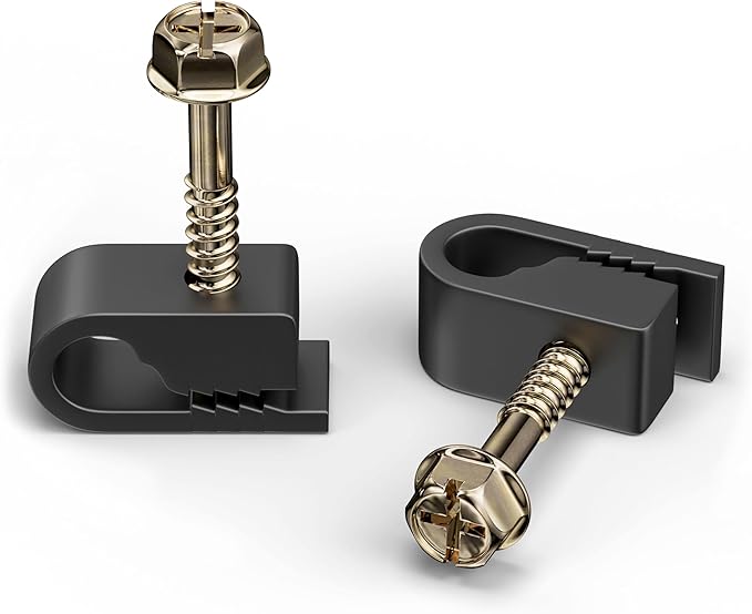 THE CIMPLE CO Single Cable Clips with Screws - 1/4 Inch Coaxial Cable Clamps Outdoor - Exterior Cord Management for Coax, CAT Ethernet, Electrical Wire - Screw Clamps for Wires - 50 PCS, Black
