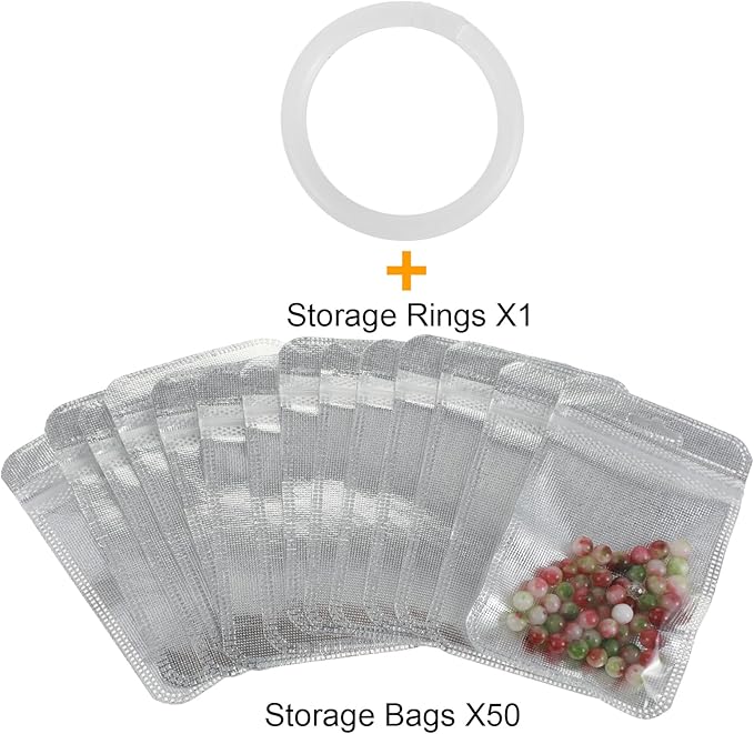 50PCS Diamond Art Bags, 4.3'' x 2.7'' Silver Storage Containers, Beads Storage Bags Reusable Jewerly Pouches for Diamond Art Kit Accessories, Craft Supplies Gem Organizer Painting Container
