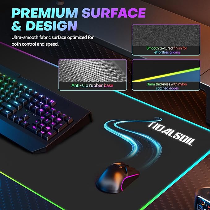RGB Gaming Mouse Pad with 15W Wireless Charger, 17 Lighting Modes LED Mouse Mat, Extra Large 27.6"x11.8" Extended Mouse Pad with Non-Slip Base, Type-C Plug & Play, for Keyboard, Mouse, and Phone