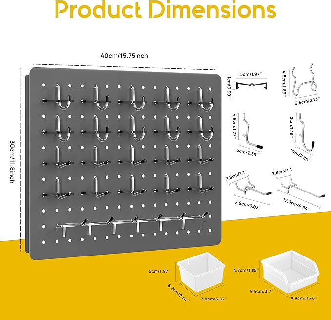 Peg Board for Tools, 6 Pack Metal Pegboard Wall Organizer with Hooks,16"×12" Gray Pegboard Panels for Walls Home, Garage Tool Storage, Kitchen, Office Organization, Craft Room