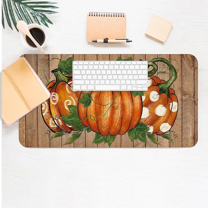 Thanksgiving Mouse Pad PU Leather Pumpkin Desk Mat Large Waterproof Gaming Pad Non-Slip Keyboard Mouse Pad Writing Pad for Gamer Office&Home