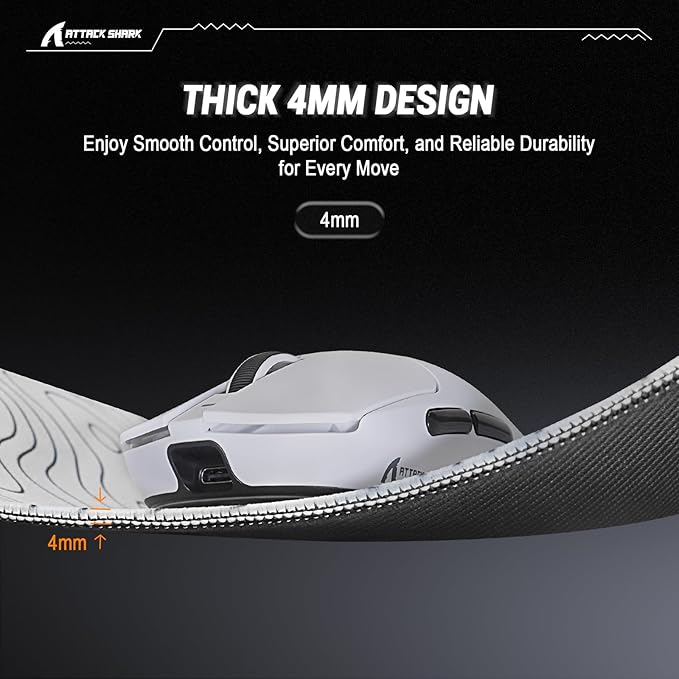 ATTACK SHARK CM02SE Gaming Mouse Pad for Esports Speed Mouse mats for Desk Waterproof Surface Stitched Edges and Anti-Slip Rubber Base Size M Laminate 16.14” x 12.2” x 0.16” White Contour