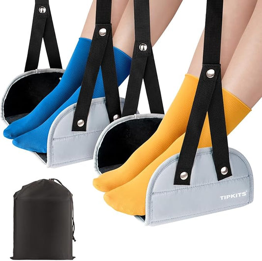 2 Pack Foot Hammock for Plane Travel with Comfortable No Clashing Base, Portable Foot Rest Made with Premium Memory Foam, Airplane Footrest Travel Essentials to Relax Your Feet, Grey