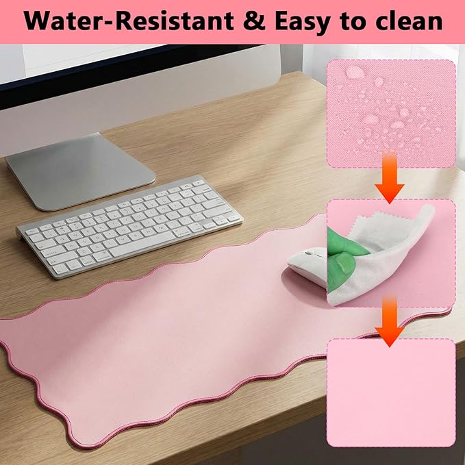 Scalloped Desk Mat, Large Cute Desk Pad for Desktop, Waterproof Scalloped Aesthetic Table Pad, Non-Slip Mouse Keyboard Mats Computer Accessories for Desk Office Home Gaming, 31.5" x 15.7"