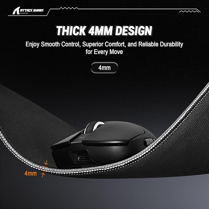 ATTACK SHARK CM02SE Gaming Mouse Pad for Esports Speed Mouse mats for Desk Waterproof Surface Stitched Edges and Anti-Slip Rubber Base Size M Laminate 16.14” x 12.20” x 0.16” Black