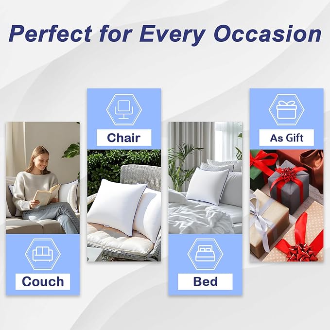 12x20 Pillow Insert Set of 2–Lumbar Pillow Inserts,Soft Rectangular Cushion Inserts, Hypoallergenic Virgin Microfiber Filling, Machine Washable