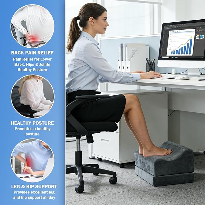 Foot Rest for Under Desk, Adjustable Height Ergonomic Footstool for Office Chair and Gaming Chair, Supports Feet and Legs to Relieve Back Hip Fatigue, Anti-Slip Bottom