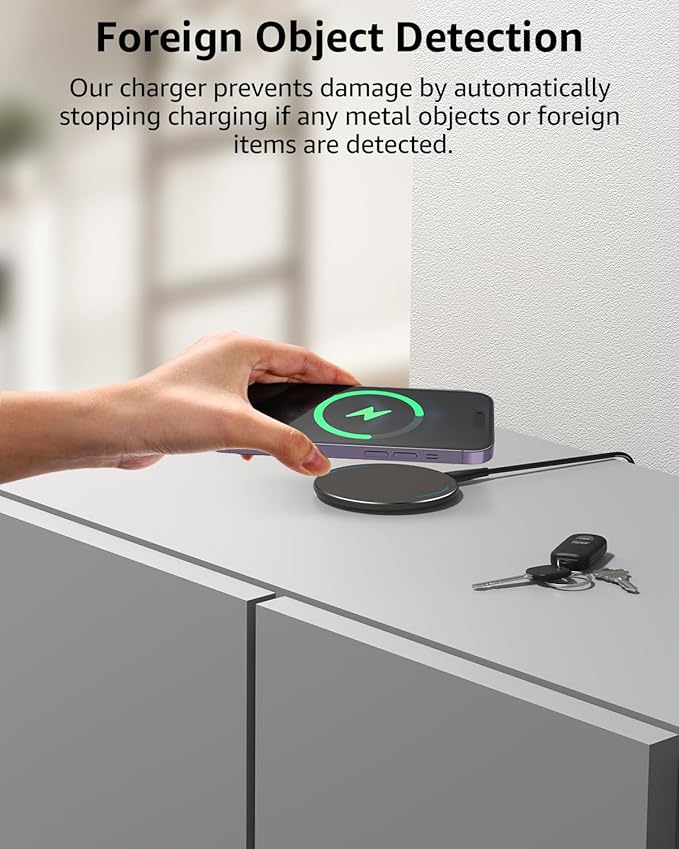 TOZO W1 New Anti-Slip Aircraft-Grade Aluminum Wireless Charger 15W Max Fast Wireless Charging Pad Compatible with iPhone 17/17 Pro/17 Pro Max/Air/16/15/14/SE Series, Samsung Galaxy S25/S24/S23, Black