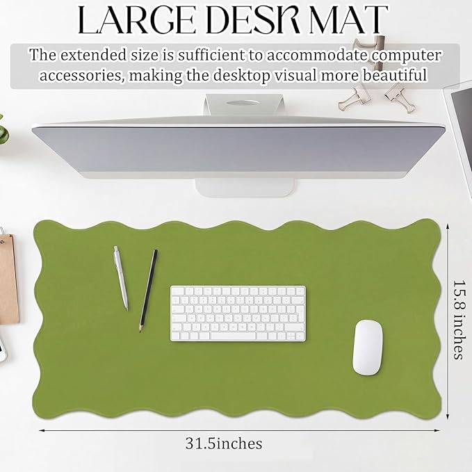 Hahafelt Scalloped Desk Mat Large Desk Pad Cute Coquette Table Mat Aesthetic Preppy Table Make up Pad Nonslip 2026 Graduation Gift with Stitching Waterproof Gaming(Dark Green,31.5 x 15.8 Inches)