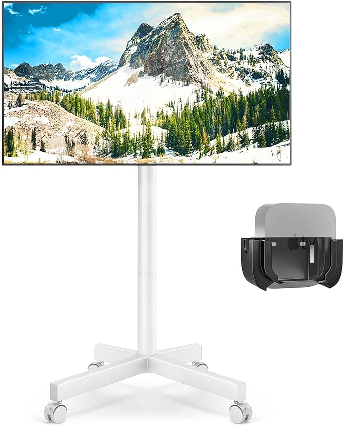 Rfiver Mobile TV Cart Rolling TV Stand for 23-65 Inch Screens, Portable TV Stand on Wheels with Tilt and Height Adjustable, Outdoor TV Mount Stand Holds up to 88 lbs for Home MAX VESA 400x400mm, White