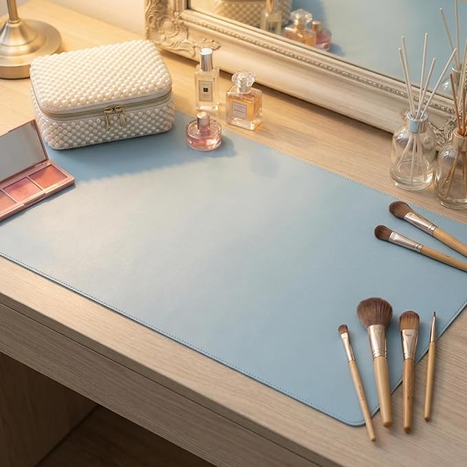 Office Desk Pad Protector, Mouse Pad, Non-Slip, PU Leather, Laptop Desk Blotter, Waterproof Writing Pad for Office and Home, Blue, 19.7'' x 35.85''