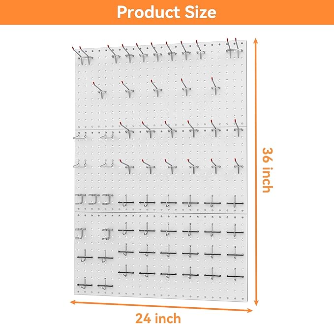 WALMANN 96 PCS Metal Pegboard with Pegboard Hooks, Garage Wall Tools Storage Pegboard for Garage, Workbench, Peg Boards, Tool Organizer Board and Hooks(Grey)
