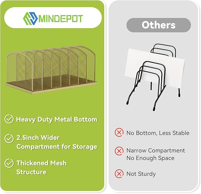 MINDEPOT Desk File Organizer Vertical 7 Sections Mesh File Sorter Paper Storage Organizer for Desk, Office Organization File Holder Rack, Gold