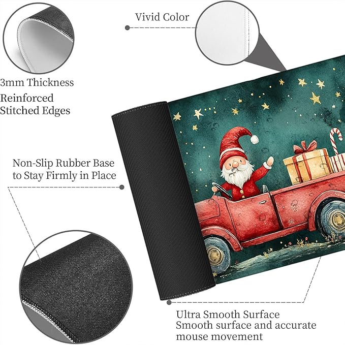 Christmas Mouse Pad Truck Candy Cane Present XL Mouse Pad Large Mousepad Extended Laptop Keyboard Mat Gaming Desk Pad Mouse Mat Great for Work-from-Home or Office Use 31.5x11.8 Inch