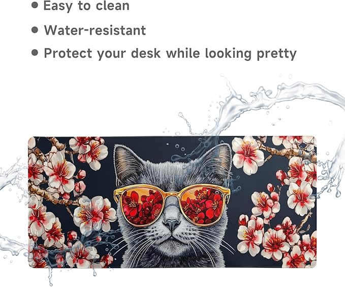 Desk Mat Mouse Pad Gaming Desk Pad XL Large Mouse Mat Office Decor Accessories (Glasses cat)