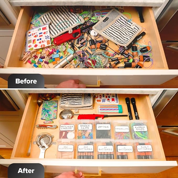 Bostitch Konnect Storage Containers with Lids, Office Organizer, Clear Plastic Box, Stackable for Crayons, Q-tips, Office Supplies, Labels, 0.5 Qt, 2 Pack