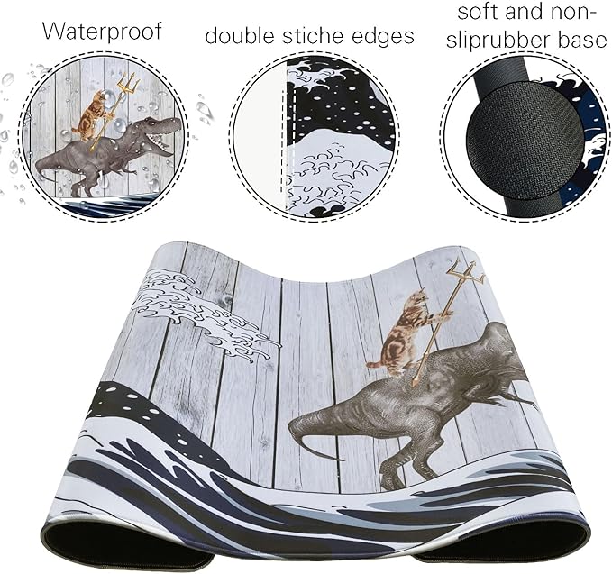 Funny Cat Dinosaur XXL Mouse Pad,Super Thick Waterproof Large Gaming Mousepad with Stitched Edge,Mouse Computer Desk Accessories,Non-Slip Base Mouse Keyboard Mat 31.5"X15.7"X0.16"