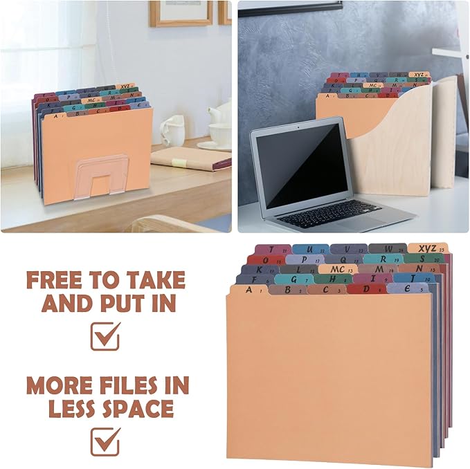 1 Set 25 Alphabet File Dividers A-Z Top Tab File Guides Letter Size 1/5 Cut Tab Manila Alphabetical Files Organizer Filing Cabinet Dividers for Work Office Home School Desk Organizer(Business Color)