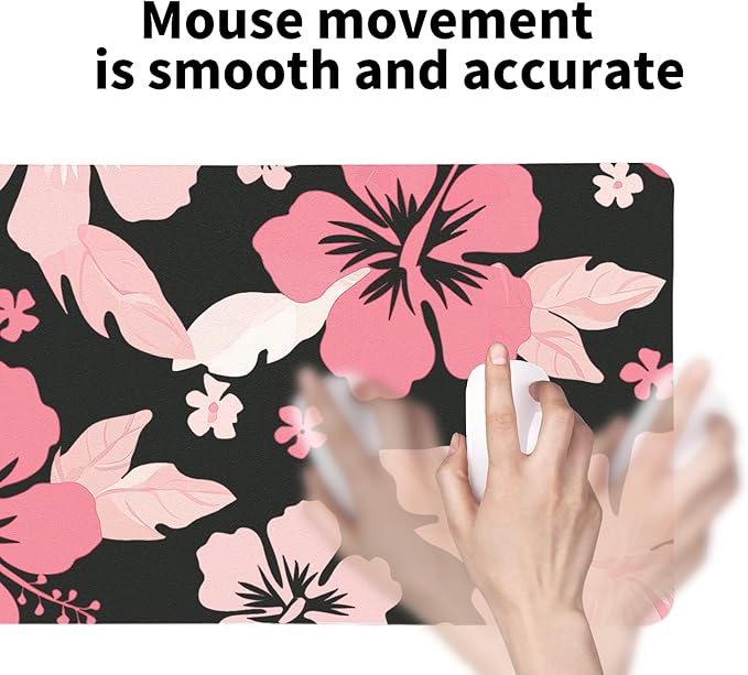 Hibiscus Flowers Desk Mat for Women, Large Waterproof PU Leather Desk Pad with Non-Slip Base, Artistic Office Keyboard Cover for Gaming & Home Work, Tropical Desk Decor (23.6x11.8 Inch)