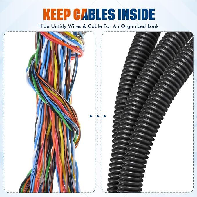Sasylvia 1/4", 1/2", 3/8" x 15 ft Split Wire Loom Tubing Automotive Wire Loom Assortment Split Cable Sleeves Bulk Flexible Electrical Conduit Protective Kit
