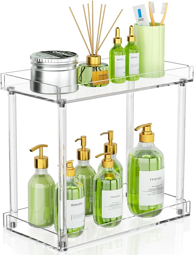 NPPLUS Acrylic Bathroom Counter Organizer, 2-Tier Tray Vanity Counter Organizer, Home Storage Holder for Makeup, Cosmetics & Perfume