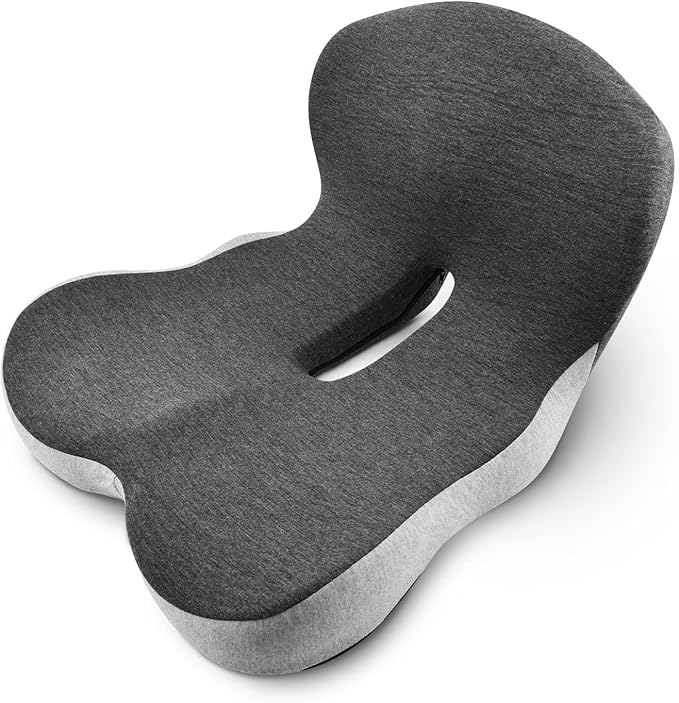 L-Shaped Ergonomic Memory Foam Seat Cushion, Breathable Non-Slip Car & Office Chair Cushion for Long Sitting, Orthopedic Support for Truck Drivers, Desk & Wheelchair(Black+Grey)