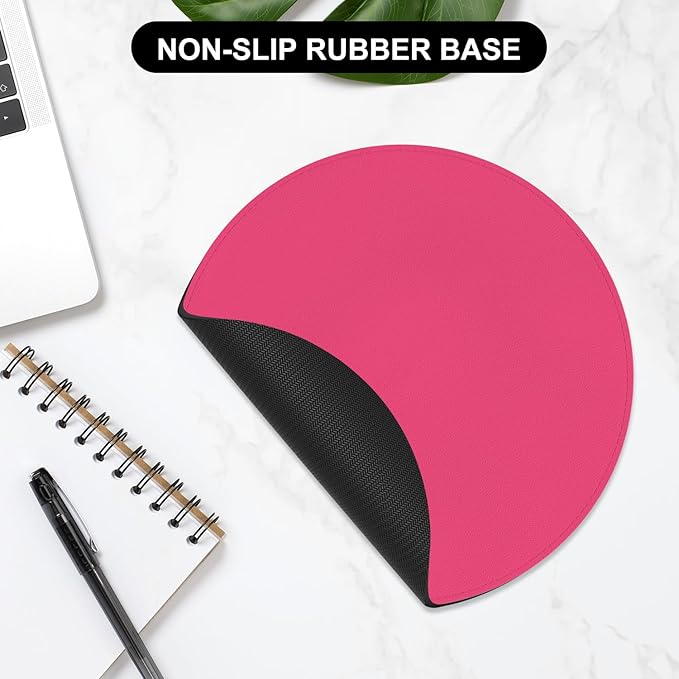 Leather Mouse Pad, Office Mouse Mat Non-Slip Rubber Base Stitched Edge Washable Waterproof Round Mousepad for Office Gaming PC Laptop, Round Diameter 8.7 inches, Rose Pink